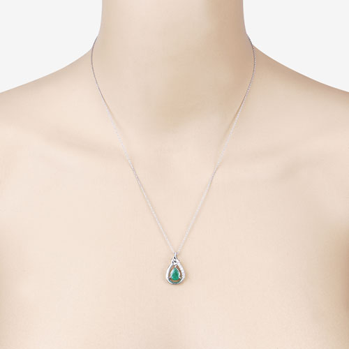Bids.com 1.18 Carat Genuine Zambian Emerald and White Diamond 10K White Gold Pendant Pendants