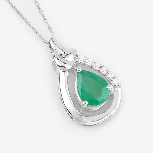 Bids.com 1.18 Carat Genuine Zambian Emerald and White Diamond 10K White Gold Pendant Pendants