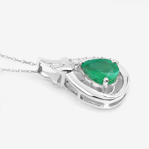 Bids.com 1.18 Carat Genuine Zambian Emerald and White Diamond 10K White Gold Pendant Pendants