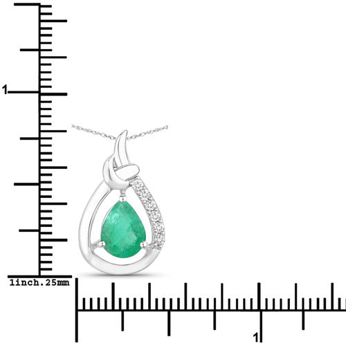 Bids.com 1.18 Carat Genuine Zambian Emerald and White Diamond 10K White Gold Pendant Pendants