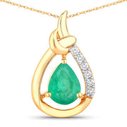 Bids.com 1.18 Carat Genuine Zambian Emerald and White Diamond 10K Yellow Gold Pendant Pendants