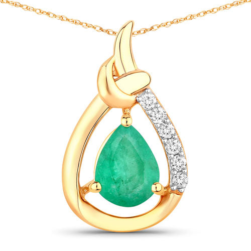Bids.com 1.18 Carat Genuine Zambian Emerald and White Diamond 10K Yellow Gold Pendant Pendants