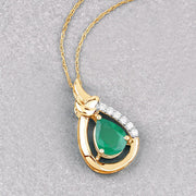 Bids.com 1.18 Carat Genuine Zambian Emerald and White Diamond 10K Yellow Gold Pendant Pendants