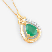 Bids.com 1.18 Carat Genuine Zambian Emerald and White Diamond 10K Yellow Gold Pendant Pendants