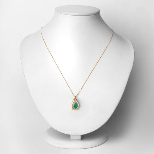 Bids.com 1.18 Carat Genuine Zambian Emerald and White Diamond 10K Yellow Gold Pendant Pendants