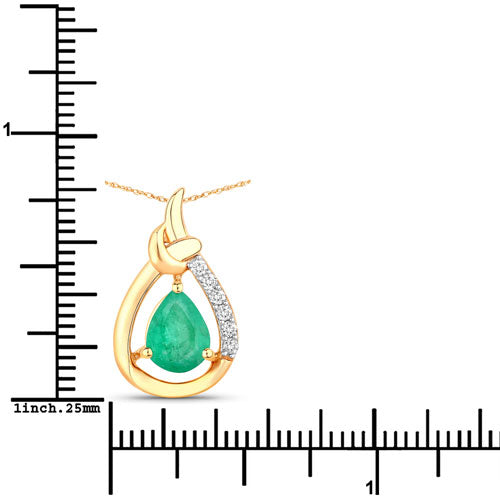 Bids.com 1.18 Carat Genuine Zambian Emerald and White Diamond 10K Yellow Gold Pendant Pendants