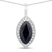 Bids.com 2.29 Carat Genuine Blue Sapphire and White Diamond 10K White Gold Pendant Pendants