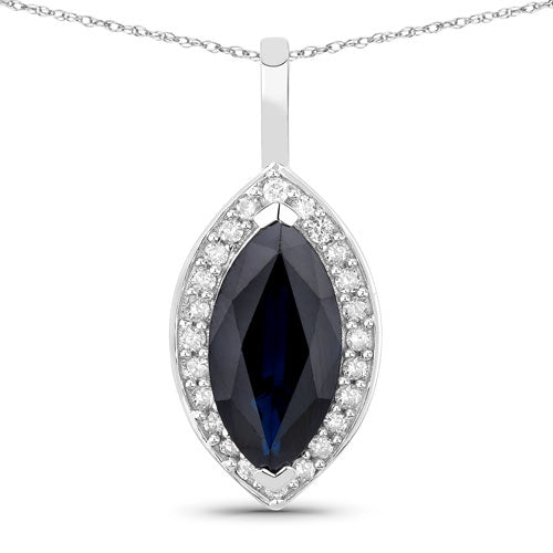 Bids.com 2.29 Carat Genuine Blue Sapphire and White Diamond 10K White Gold Pendant Pendants