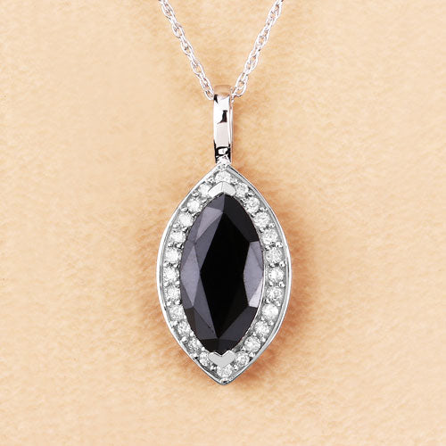 Bids.com 2.29 Carat Genuine Blue Sapphire and White Diamond 10K White Gold Pendant Pendants