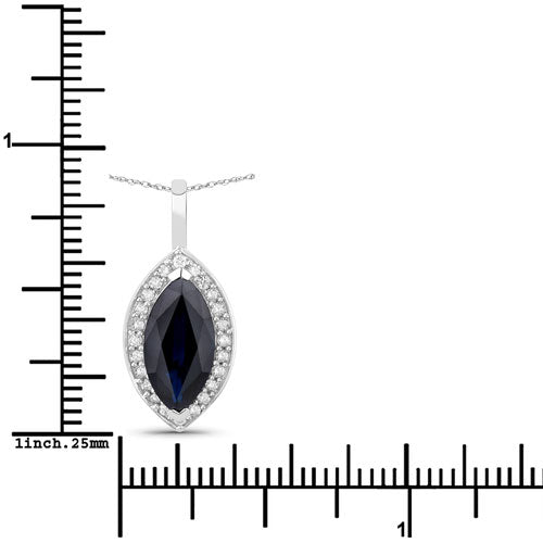 Bids.com 2.29 Carat Genuine Blue Sapphire and White Diamond 10K White Gold Pendant Pendants