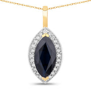 Bids.com 2.29 Carat Genuine Blue Sapphire and White Diamond 10K Yellow Gold Pendant Pendants