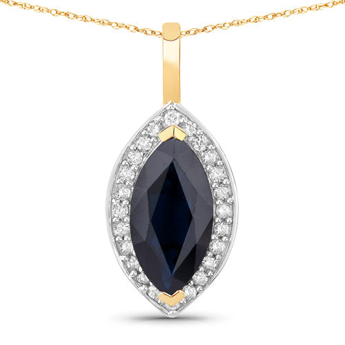 Bids.com 2.29 Carat Genuine Blue Sapphire and White Diamond 10K Yellow Gold Pendant Pendants