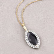 Bids.com 2.29 Carat Genuine Blue Sapphire and White Diamond 10K Yellow Gold Pendant Pendants