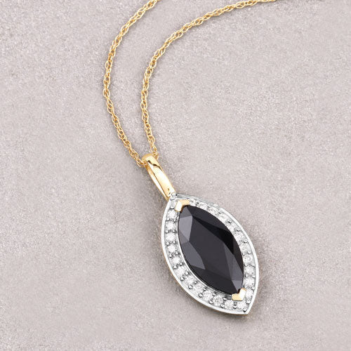 Bids.com 2.29 Carat Genuine Blue Sapphire and White Diamond 10K Yellow Gold Pendant Pendants