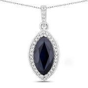 Bids.com 2.27 Carat Genuine Blue Sapphire and White Diamond 10K White Gold Pendant Pendants