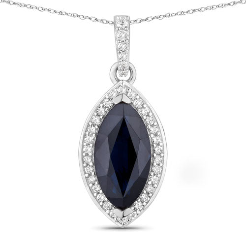 Bids.com 2.27 Carat Genuine Blue Sapphire and White Diamond 10K White Gold Pendant Pendants