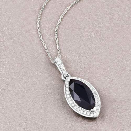 Bids.com 2.27 Carat Genuine Blue Sapphire and White Diamond 10K White Gold Pendant Pendants