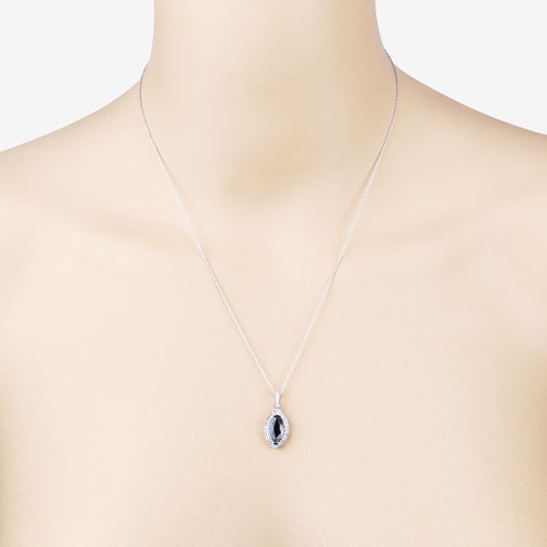 Bids.com 2.27 Carat Genuine Blue Sapphire and White Diamond 10K White Gold Pendant Pendants
