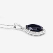 Bids.com 2.27 Carat Genuine Blue Sapphire and White Diamond 10K White Gold Pendant Pendants