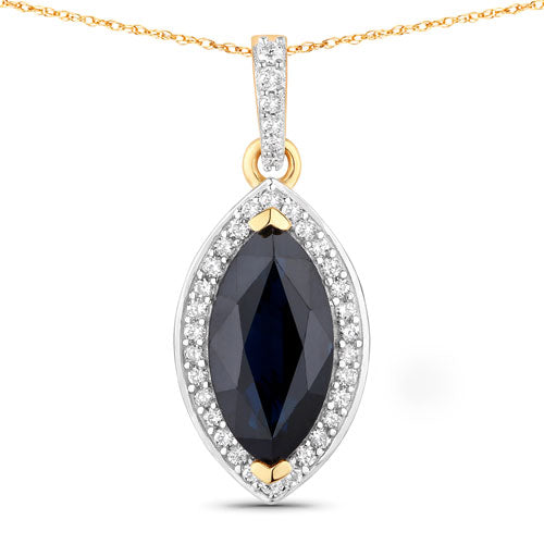 Bids.com 2.27 Carat Genuine Blue Sapphire and White Diamond 10K Yellow Gold Pendant Pendants