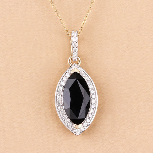Bids.com 2.27 Carat Genuine Blue Sapphire and White Diamond 10K Yellow Gold Pendant Pendants