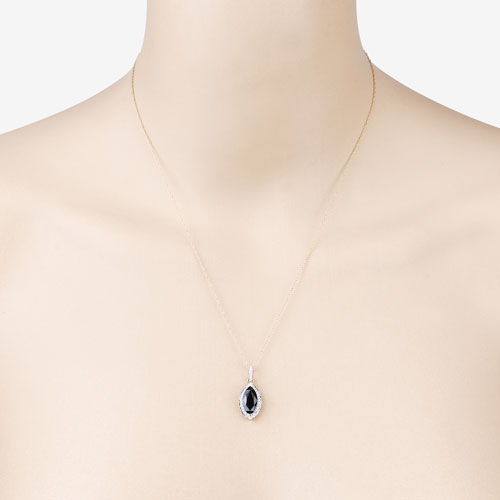 Bids.com 2.27 Carat Genuine Blue Sapphire and White Diamond 10K Yellow Gold Pendant Pendants