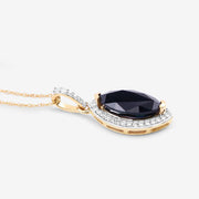 Bids.com 2.27 Carat Genuine Blue Sapphire and White Diamond 10K Yellow Gold Pendant Pendants