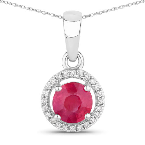 Bids.com 0.62 Carat Genuine Ruby and White Diamond 14K White Gold Pendant Pendants