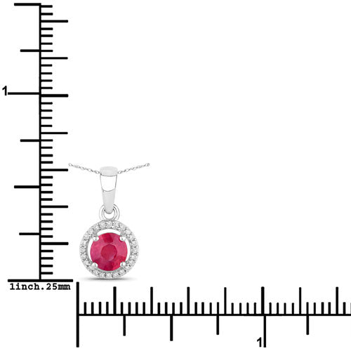 Bids.com 0.62 Carat Genuine Ruby and White Diamond 14K White Gold Pendant Pendants