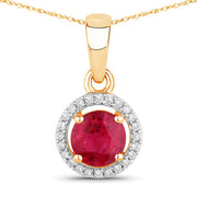 Bids.com 0.62 Carat Genuine Ruby and White Diamond 14K Yellow Gold Pendant Pendants