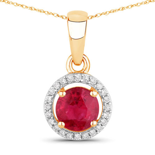 Bids.com 0.62 Carat Genuine Ruby and White Diamond 14K Yellow Gold Pendant Pendants