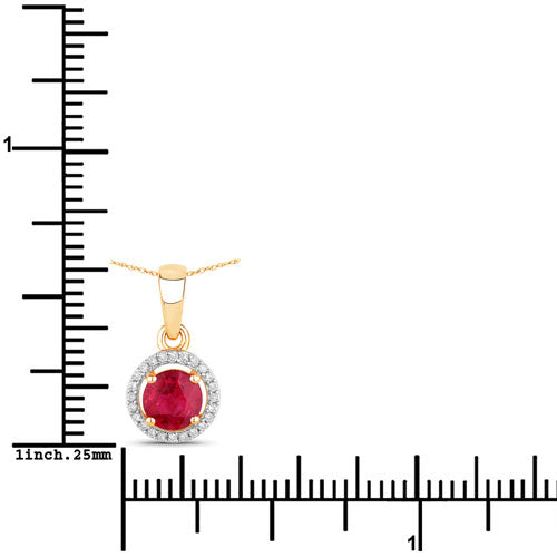 Bids.com 0.62 Carat Genuine Ruby and White Diamond 14K Yellow Gold Pendant Pendants