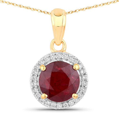Bids.com 1.49 Carat Genuine Ruby and White Diamond 14K Yellow Gold Pendant Pendants