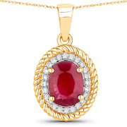 Bids.com 1.55 Carat Genuine Ruby and White Diamond 14K Yellow Gold Pendant Pendants
