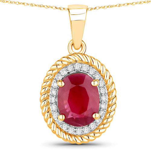 Bids.com 1.55 Carat Genuine Ruby and White Diamond 14K Yellow Gold Pendant Pendants