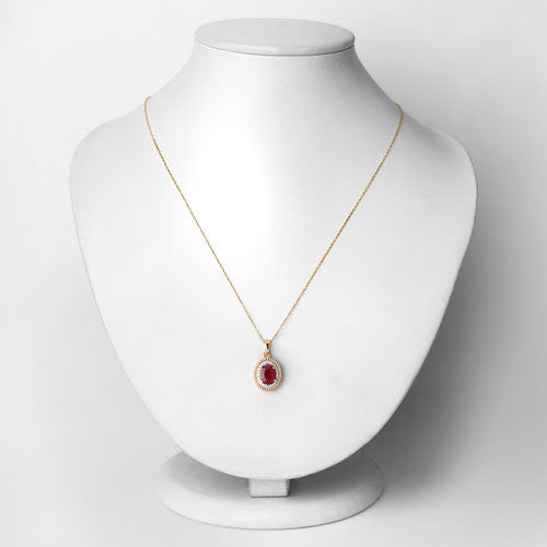 Bids.com 1.55 Carat Genuine Ruby and White Diamond 14K Yellow Gold Pendant Pendants