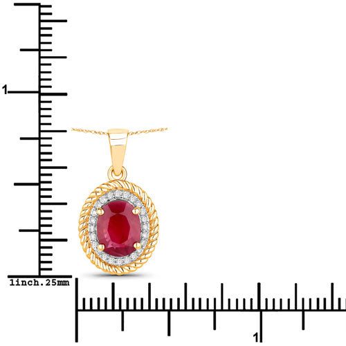 Bids.com 1.55 Carat Genuine Ruby and White Diamond 14K Yellow Gold Pendant Pendants