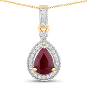 Bids.com 1.01 Carat Genuine Ruby and White Diamond 14K Yellow Gold Pendant Pendants