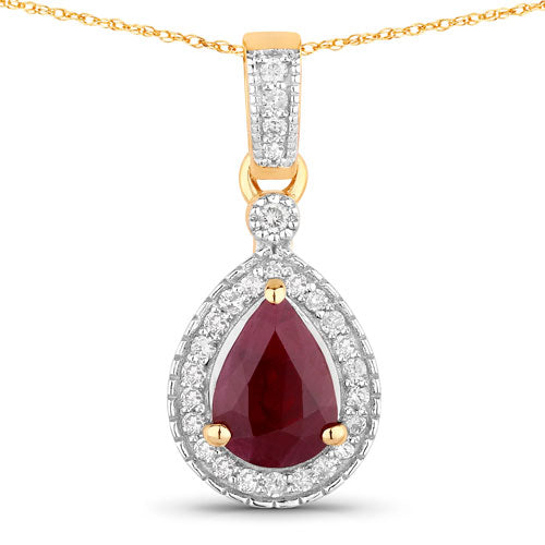 Bids.com 1.01 Carat Genuine Ruby and White Diamond 14K Yellow Gold Pendant Pendants