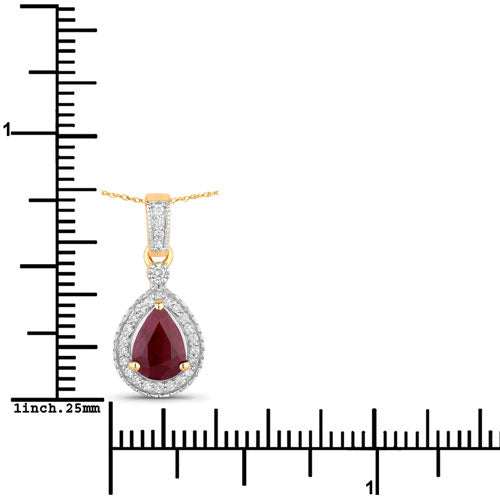 Bids.com 1.01 Carat Genuine Ruby and White Diamond 14K Yellow Gold Pendant Pendants