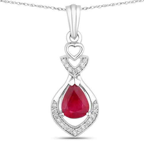 Bids.com 0.86 Carat Genuine Ruby and White Diamond 14K White Gold Pendant Pendants