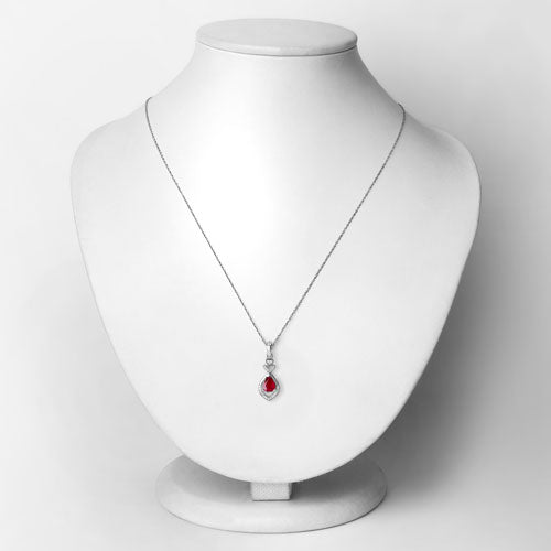 Bids.com 0.86 Carat Genuine Ruby and White Diamond 14K White Gold Pendant Pendants