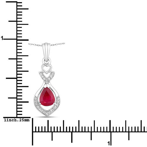 Bids.com 0.86 Carat Genuine Ruby and White Diamond 14K White Gold Pendant Pendants