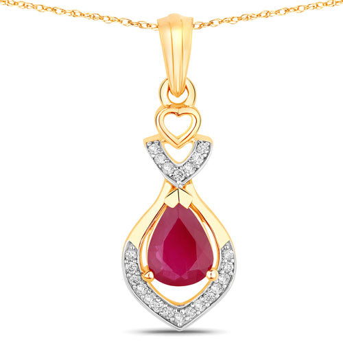 Bids.com 0.86 Carat Genuine Ruby and White Diamond 14K Yellow Gold Pendant Pendants