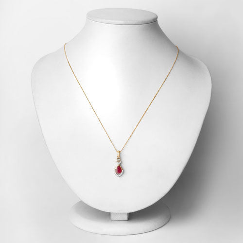 Bids.com 0.86 Carat Genuine Ruby and White Diamond 14K Yellow Gold Pendant Pendants