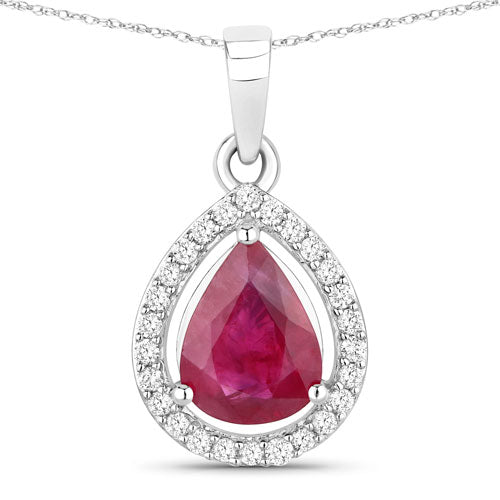 Bids.com 1.61 Carat Genuine Ruby and White Diamond 14K White Gold Pendant Pendants