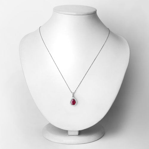 Bids.com 1.61 Carat Genuine Ruby and White Diamond 14K White Gold Pendant Pendants