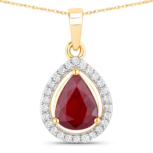 Bids.com 1.61 Carat Genuine Ruby and White Diamond 14K Yellow Gold Pendant Pendants