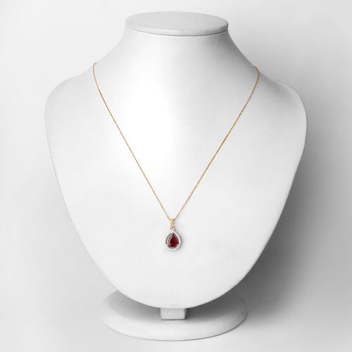 Bids.com 1.61 Carat Genuine Ruby and White Diamond 14K Yellow Gold Pendant Pendants