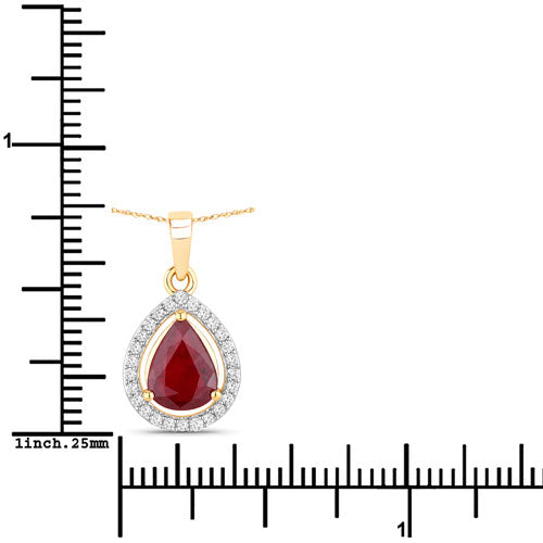 Bids.com 1.61 Carat Genuine Ruby and White Diamond 14K Yellow Gold Pendant Pendants